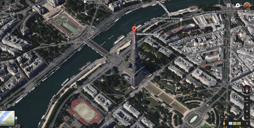 Париж в 3D-режиме на «Картах Google»