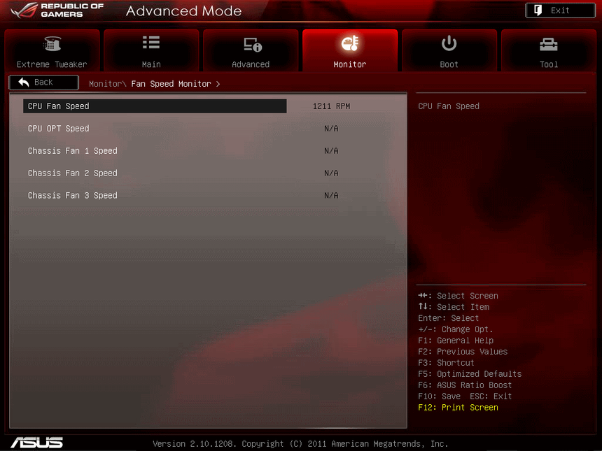 UEFI, меню Fan Speed Monitor