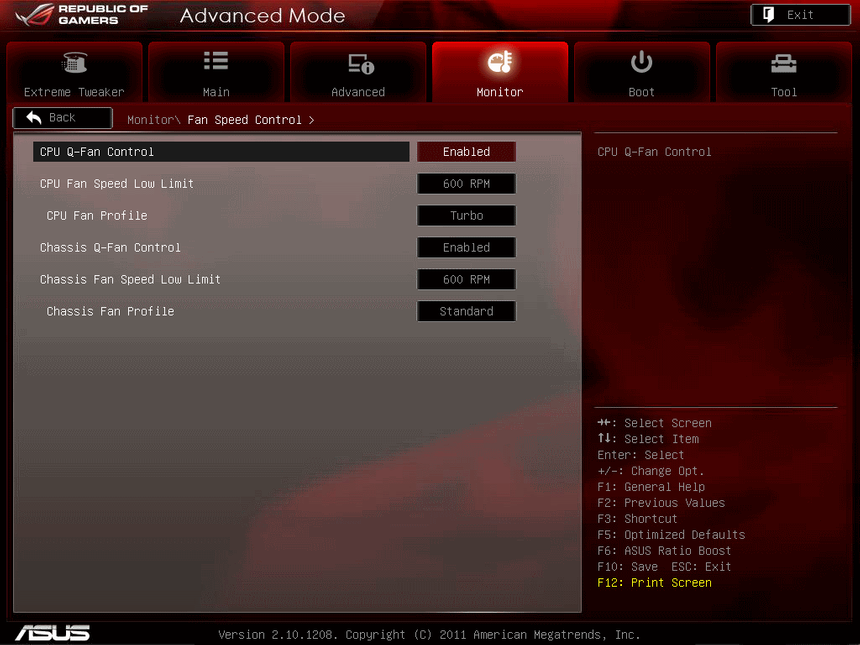 UEFI, меню Fan Speed Control