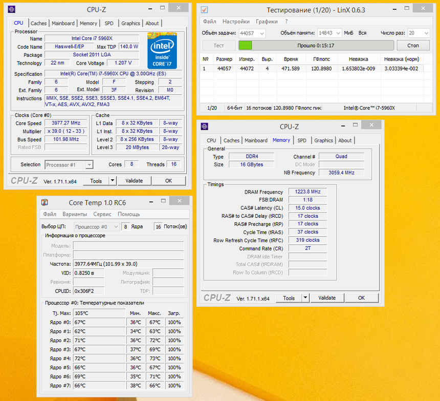 Результат автоматического разгона центрального процессора и памяти