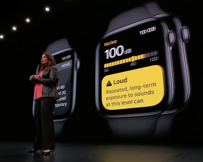 Без часов Apple Watch мы, конечно, не могли сами сказать - громко тут или не очень