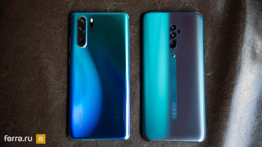Huawei P30 Pro слева, OPPO Reno 10x zoom справа