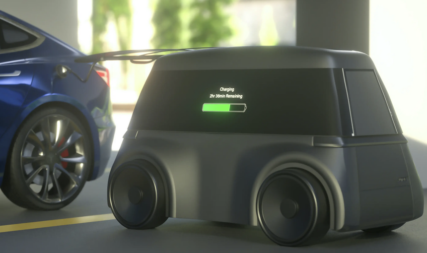 Этот робот сам подъедет к электромобилю на парковке, чтобы его зарядить