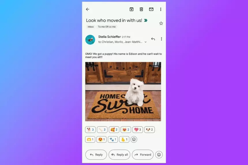 В Gmail появились эмодзи-реакции на письма, прямо как в Telegram и WhatsApp