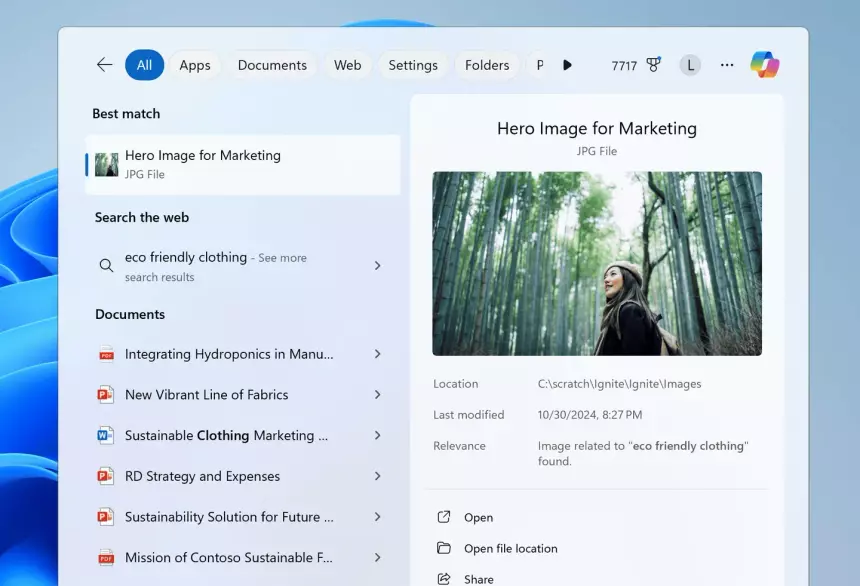 Первые пользователи получили доступ к ИИ-поиску файлов и фото внутри Windows 11