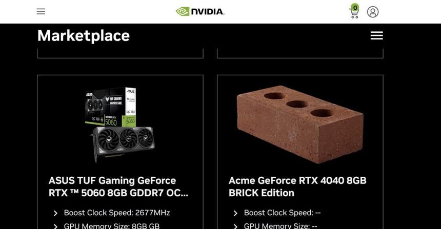 Nvidia просто пошутила: на сайте компании появилась видеокарта-кирпич за $0