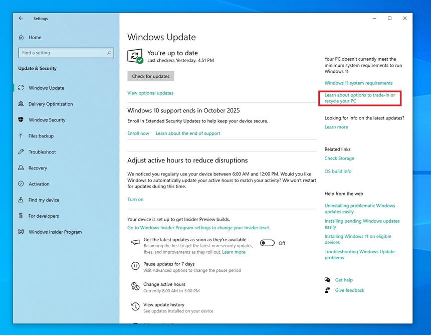 В Windows 10 появилась вкладка обмена или утилизации старого компьютера