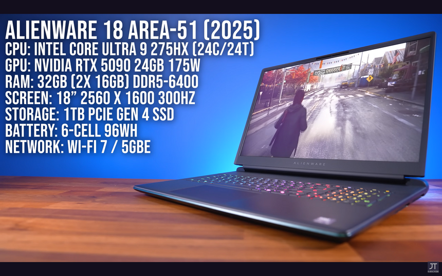 Мощный и тяжелый игровой ноутбук Alienware 18 AREA-51 (2025) протестировали в играх